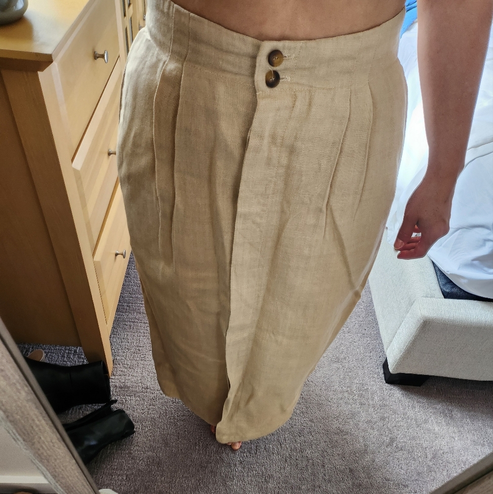 Vintage Tan Linen Maxi Skirt